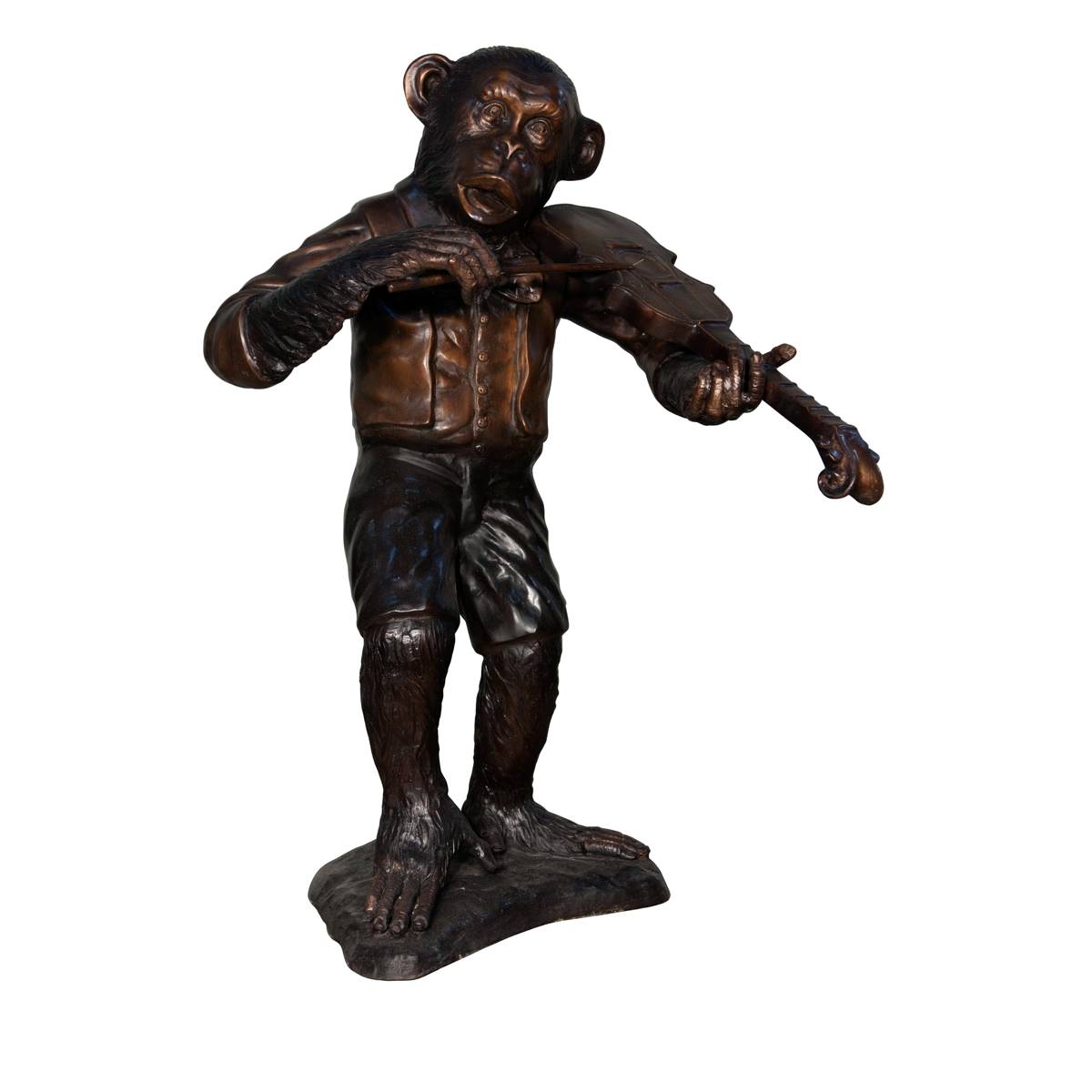 Bronze Chimpanzee Playing Violin Sculpture