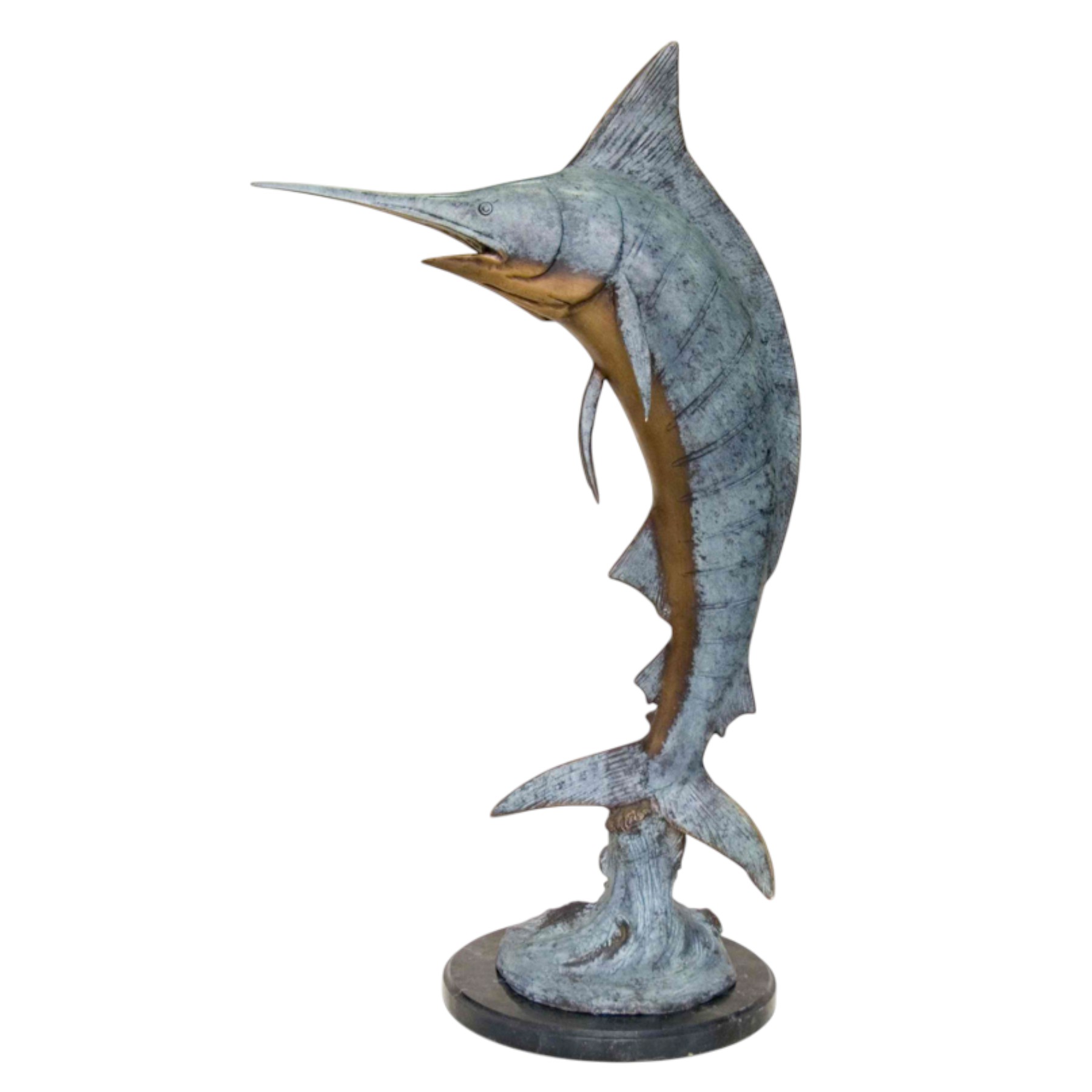 Bronze Marlin on Marble Base Sculpture