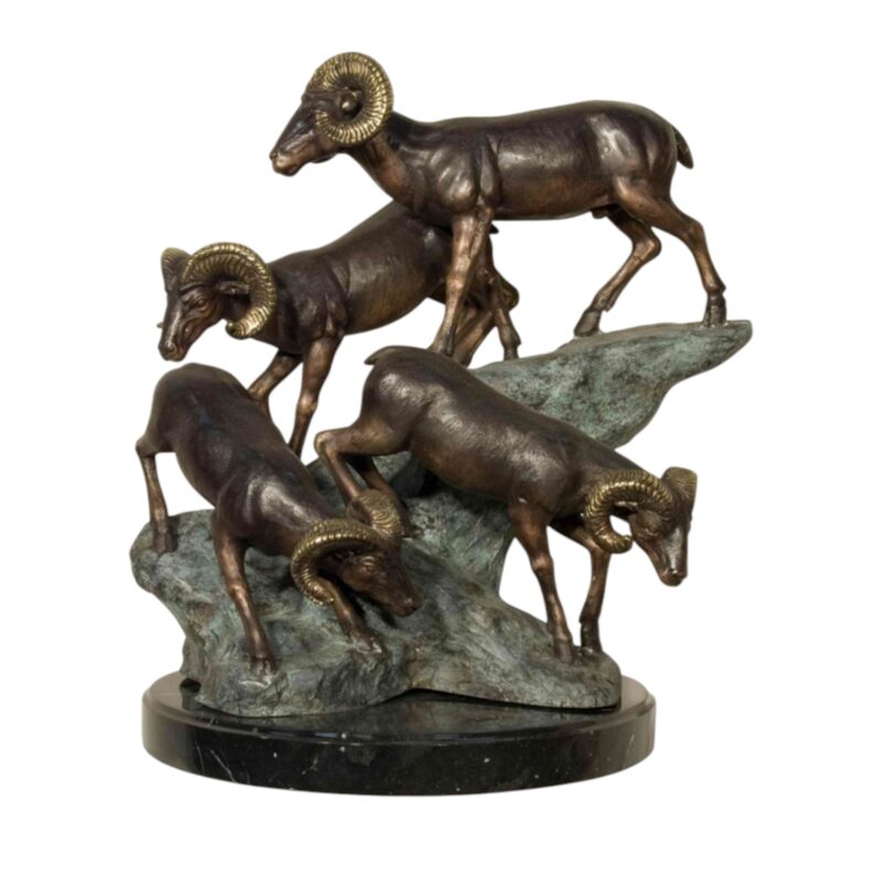 SRB058486 Bronze Big Horn Sheep on Marble Base Tabletop Sculpture by Metropolitan Galleries Inc.