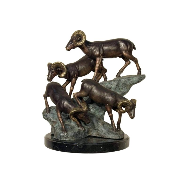 SRB058486 Bronze Big Horn Sheep on Rock Sculpture on Marble Base by Metropolitan Galleries Inc.