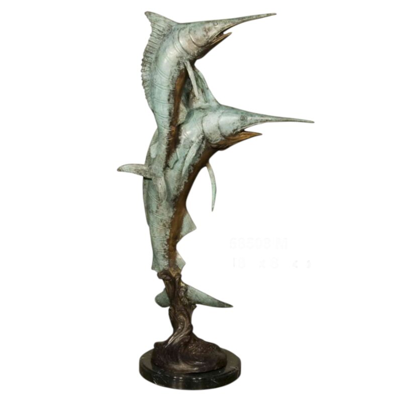 SRB058508 Bronze Two Marlins on Marble Base Tabletop Sculpture by Metropolitan Galleries Inc.
