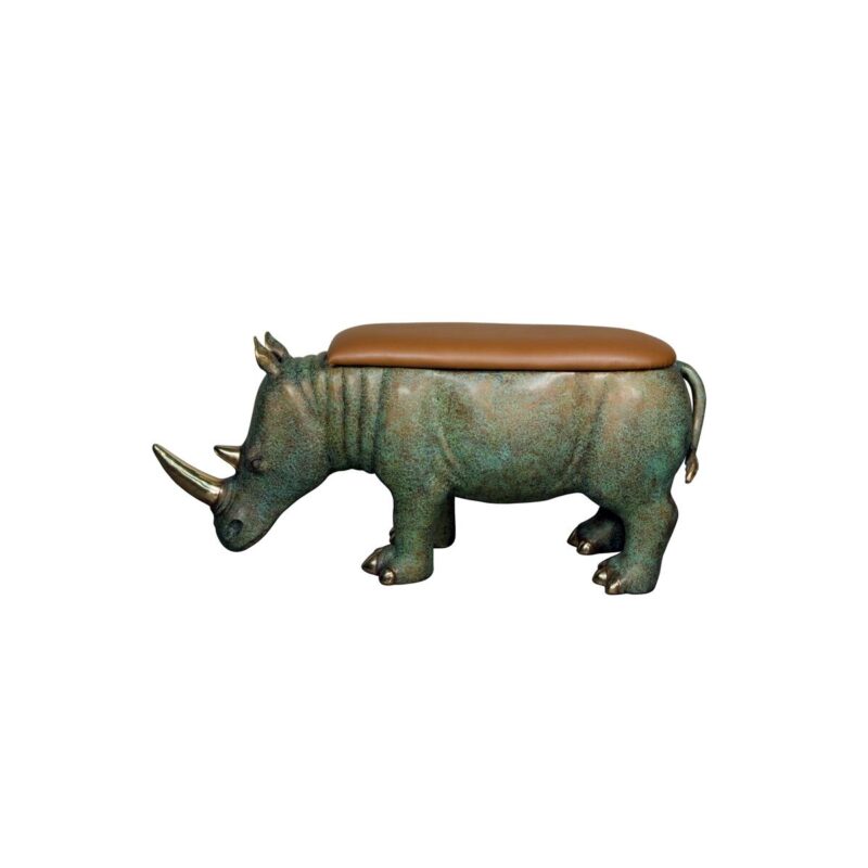 SRB058520 Bronze Rhinoceros Bench Sculpture by Metropolitan Galleries Inc.