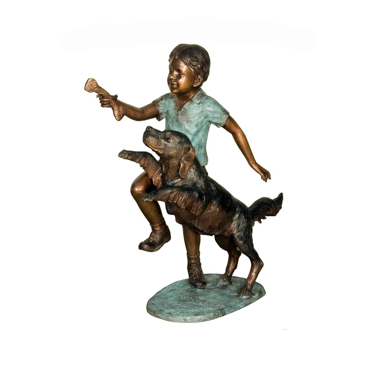 SRB058528 Bronze Boy Playing with Dog and Bone Sculpture by Metropolitan Galleries Inc.