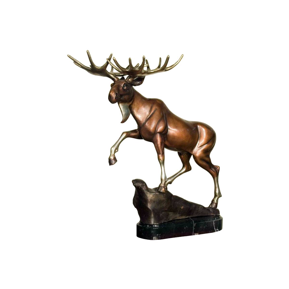 SRB058534 Bronze Moose on Rock Sculpture with Marble Base by Metropolitan Galleries Inc.