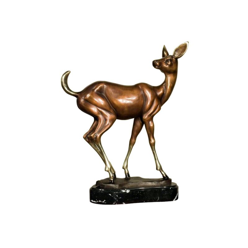 SRB058536 Bronze Deer on Marble Base Sculpture by Metropolitan Galleries Inc.
