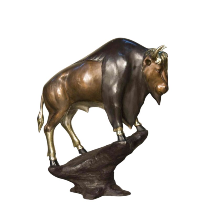 SRB058544 Bronze Bison on Rock Sculpture by Metropolitan Galleries Inc.