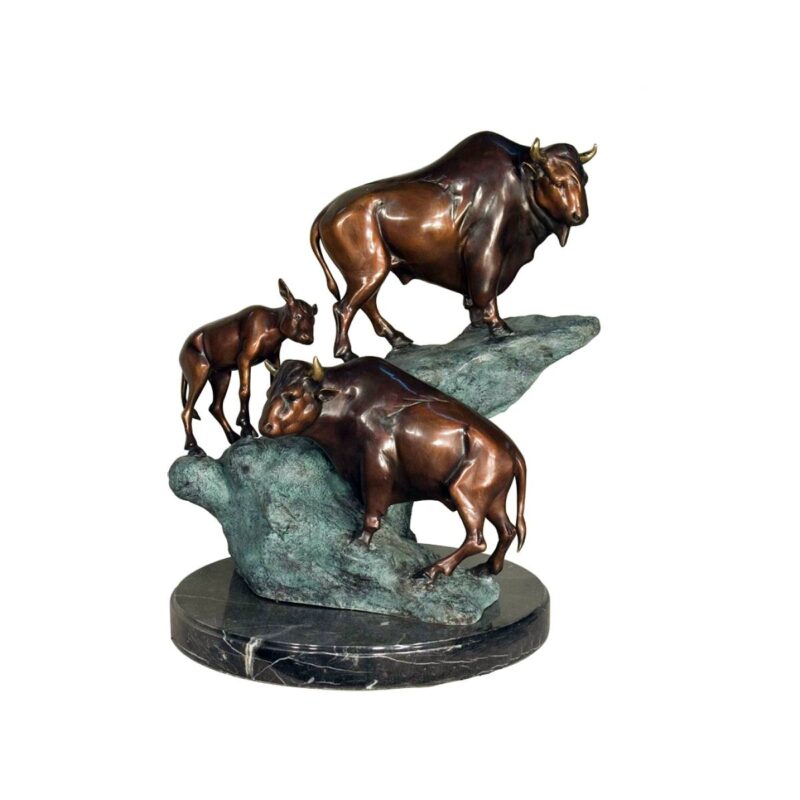 SRB058550 Bronze Three Bison on Rock Sculpture by Metropolitan Galleries Inc.