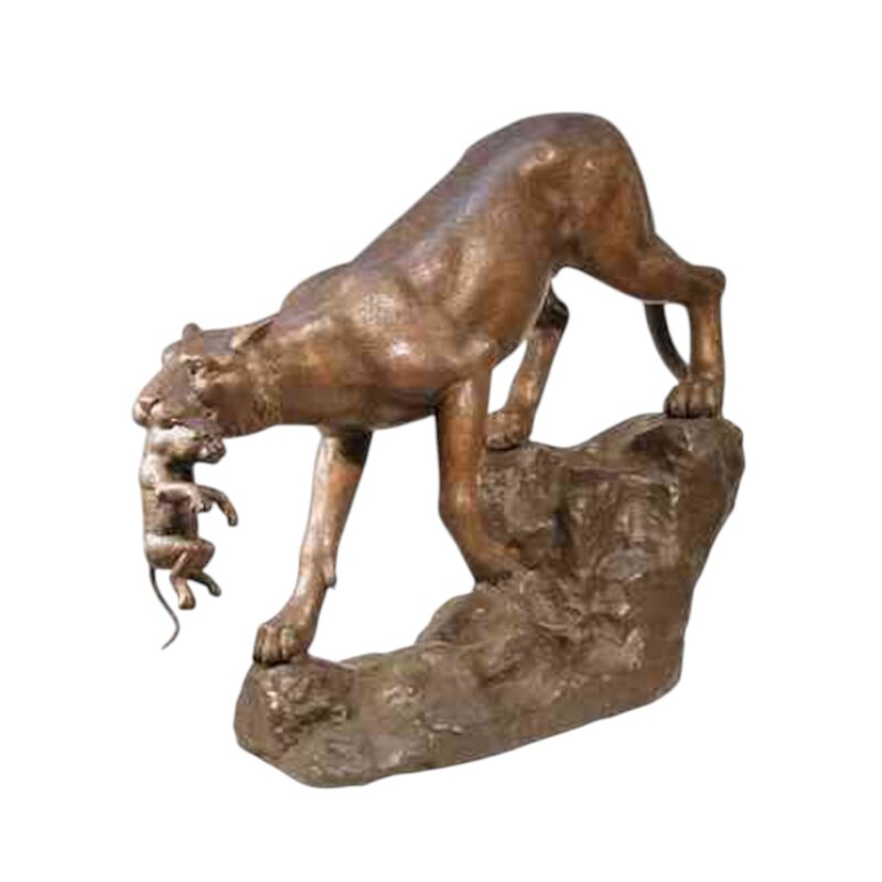 SRB074085 Bronze Big Cat with Cub on Rock Sculpture by Metropolitan Galleries Inc.