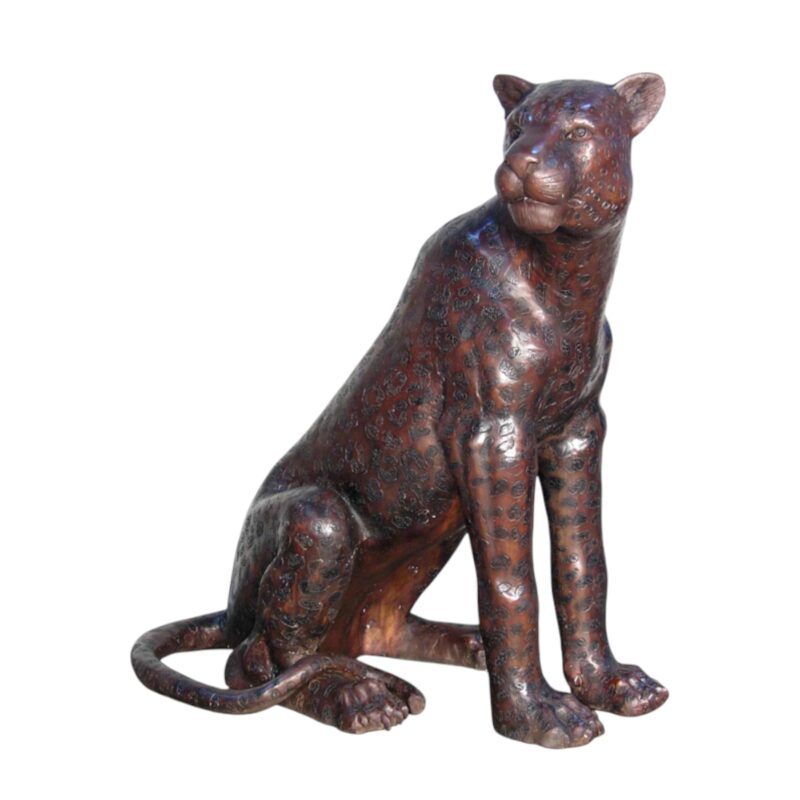 SRB075042 Bronze Sitting Leopard Looking Left Sculpture by Metropolitan Galleries Inc.