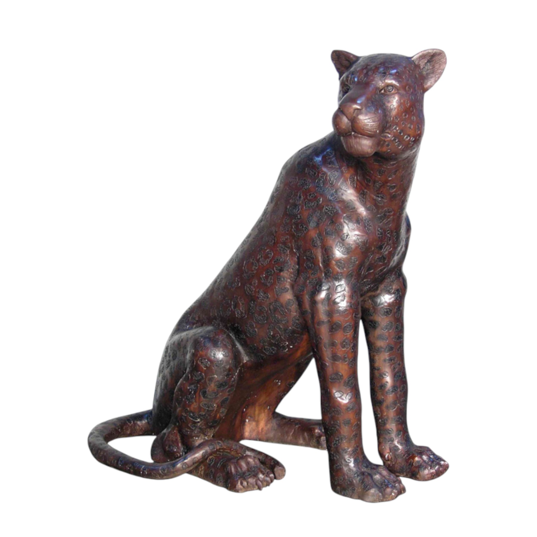 Bronze Sitting Leopard Looking Left Sculpture
