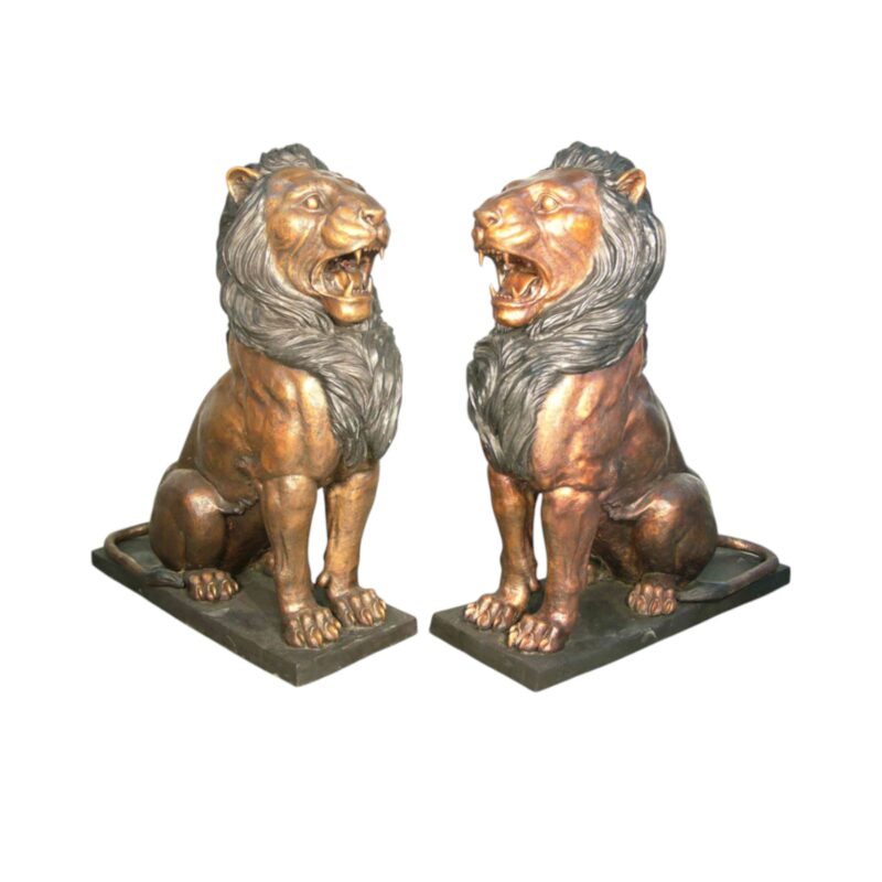 SRB076350-R-L Bronze Sitting Lions Mouth Open Sculpture Set by Metropolitan Galleries Inc.