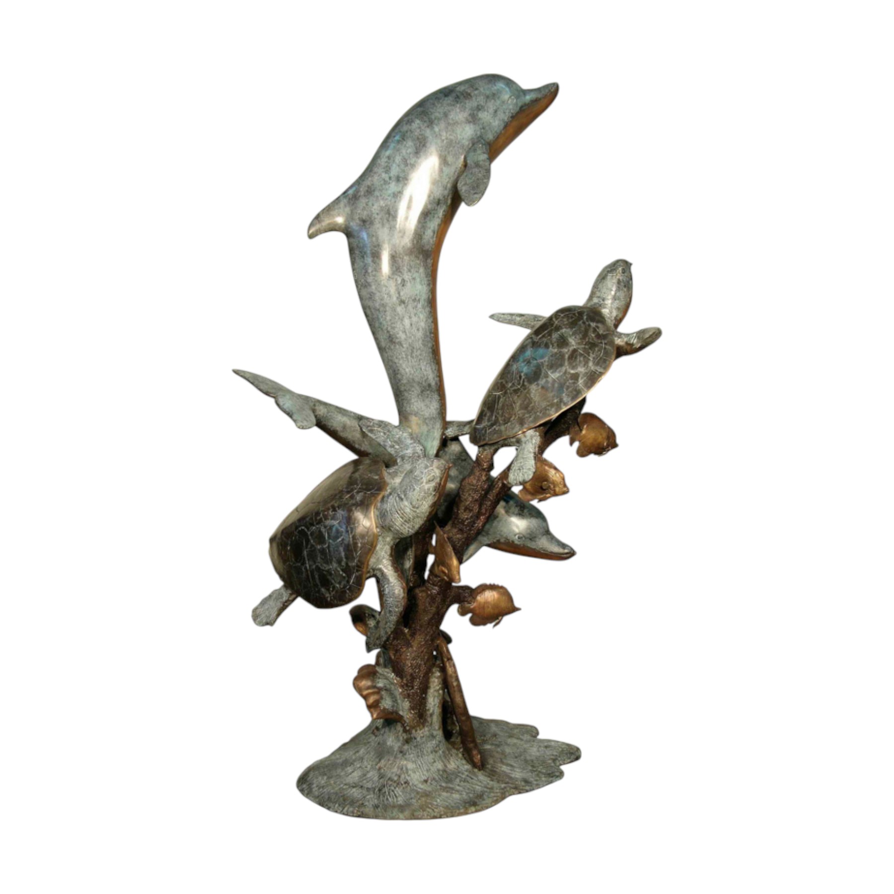 SRB081132 Bronze Dolphins and Sea Turtles in Coral Sculpture by Metropolitan Galleries Inc.