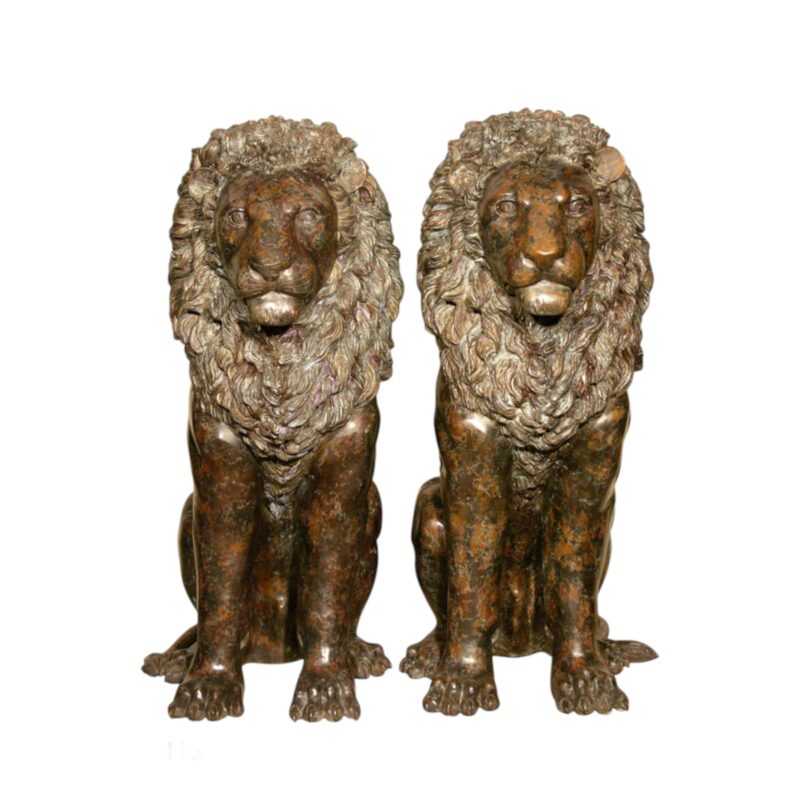 SRB081134-SP Bronze Sitting Lions Sculpture Set with Special Patina by Metropolitan Galleries Inc.