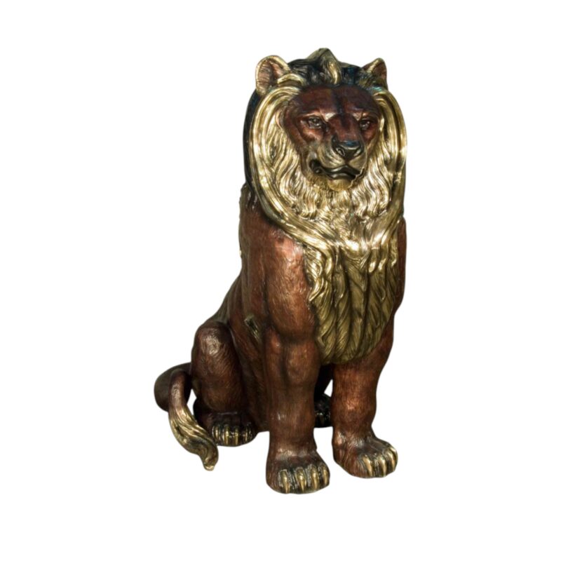 SRB081177 Bronze Sitting Lion with Brass Highlights Sculpture by Metropolitan Galleries Inc.