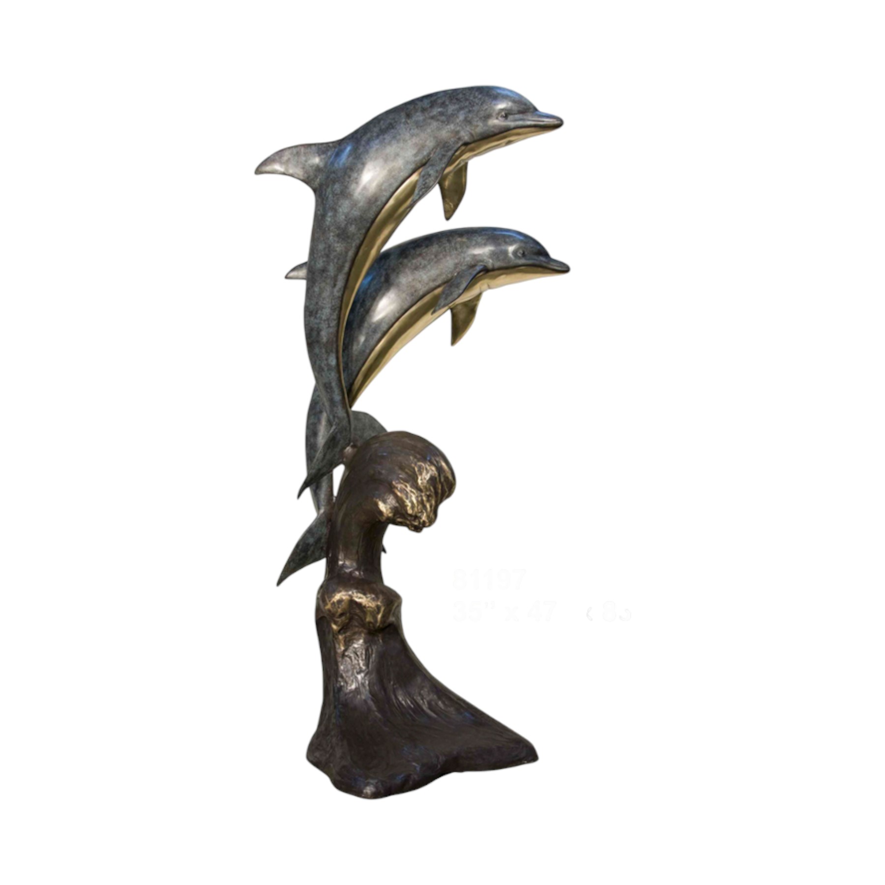 SRB081197 Bronze Two Dolphins on Wave Sculpture by Metropolitan Galleries Inc.