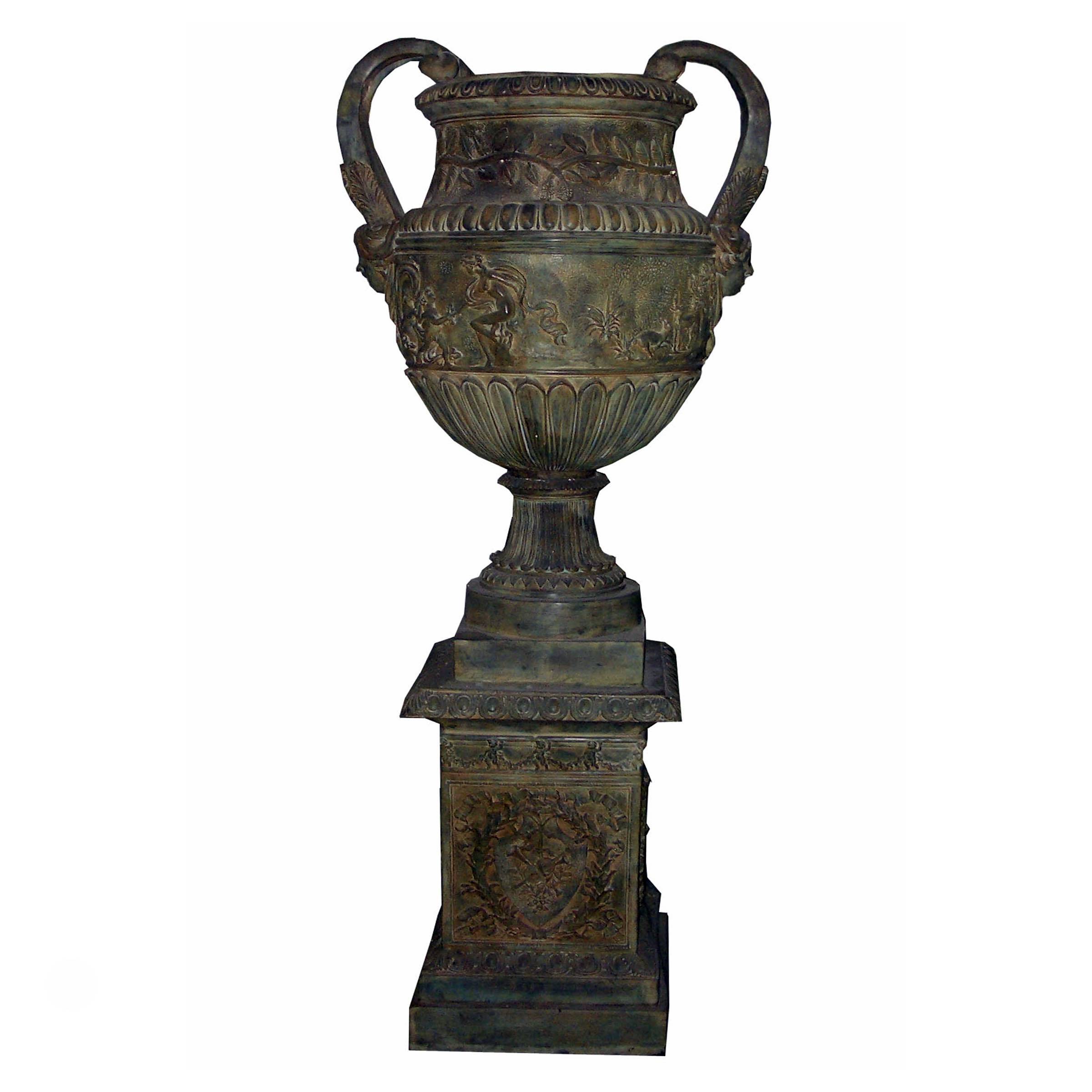SRB703937-GR Bronze Urn on Stand Sculpture by Metropolitan Galleries Inc.